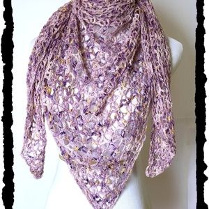 Hand crocheted triangle shawl, lacy shawl, purple